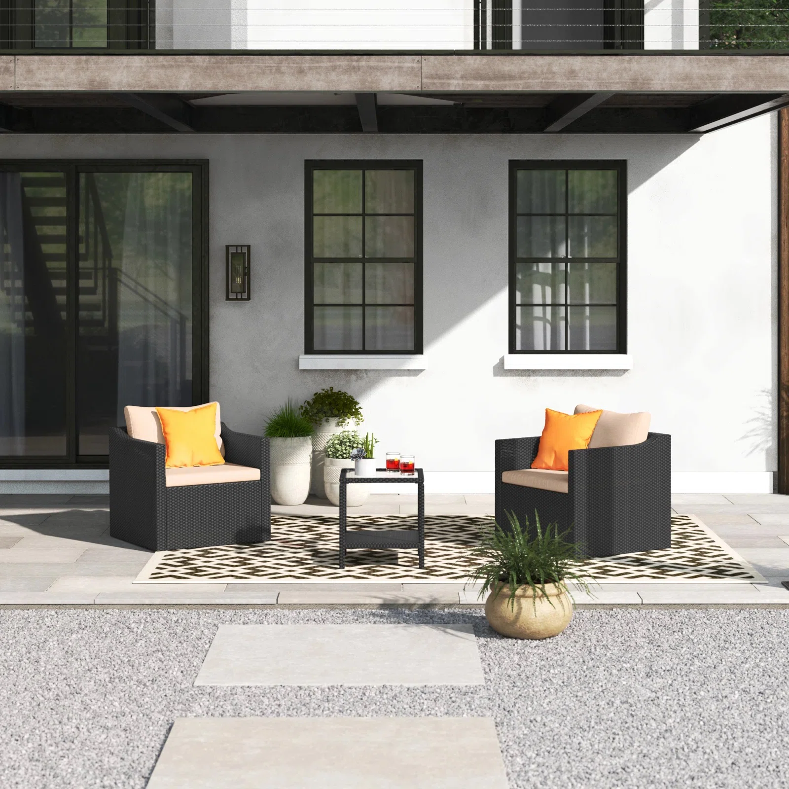 Blox Outdoor Patio Seating Set 2 Chairs and 1 Table Set (Black)