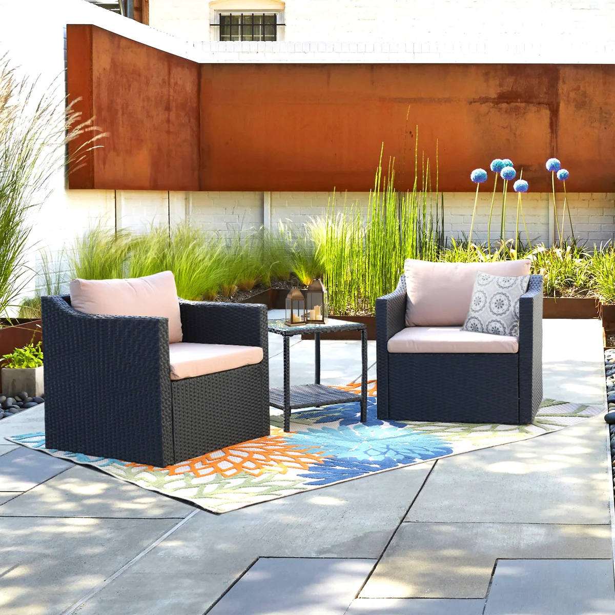Blox Outdoor Patio Seating Set 2 Chairs and 1 Table Set (Black)