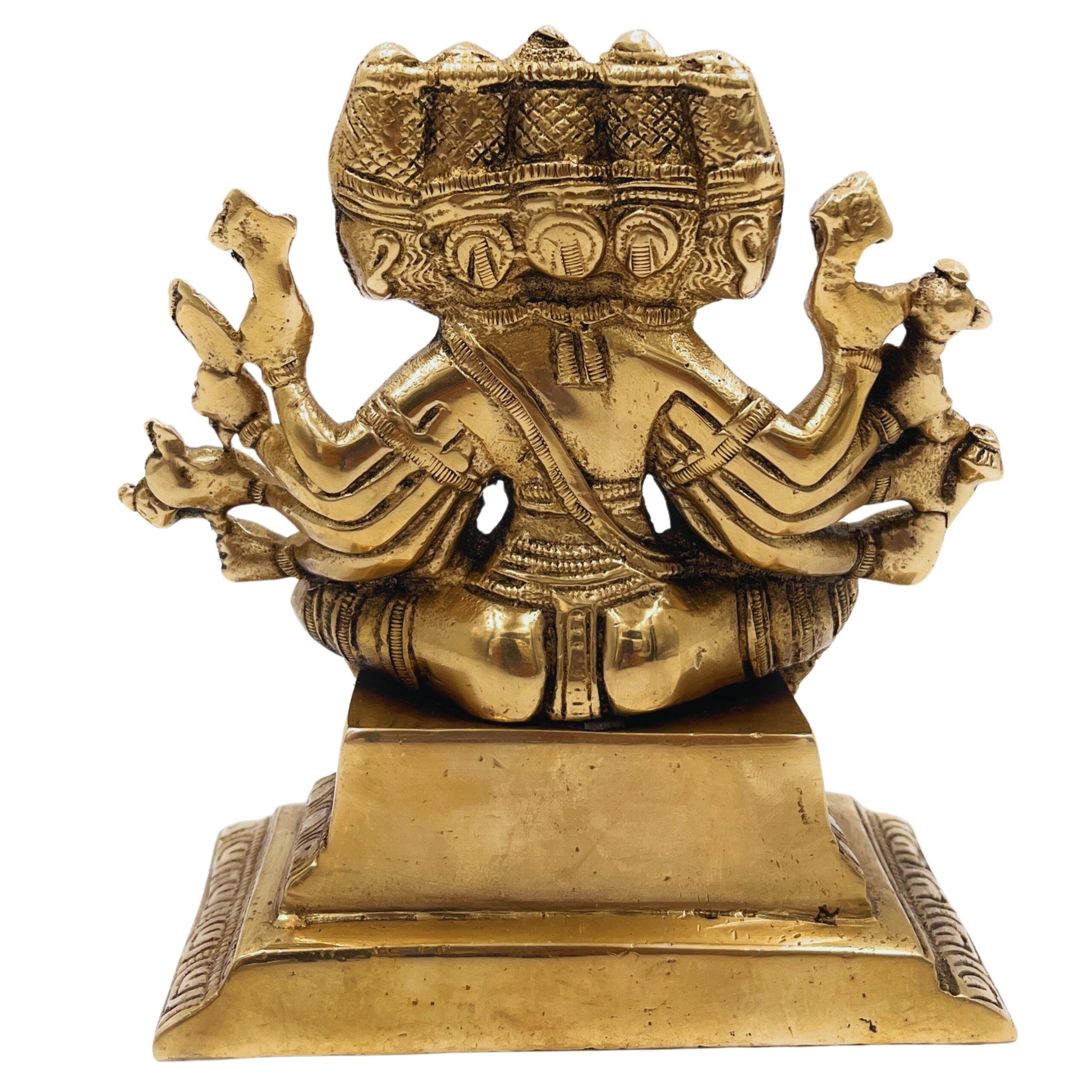 Brass Gayatri Devi Idol | Panchamukhi Vedamata Gayatri Mata Murti | Handcrafted Pital Savitri Devi Statue for Pooja & Home Decor,Gold, 6 Inch, 1 Piece