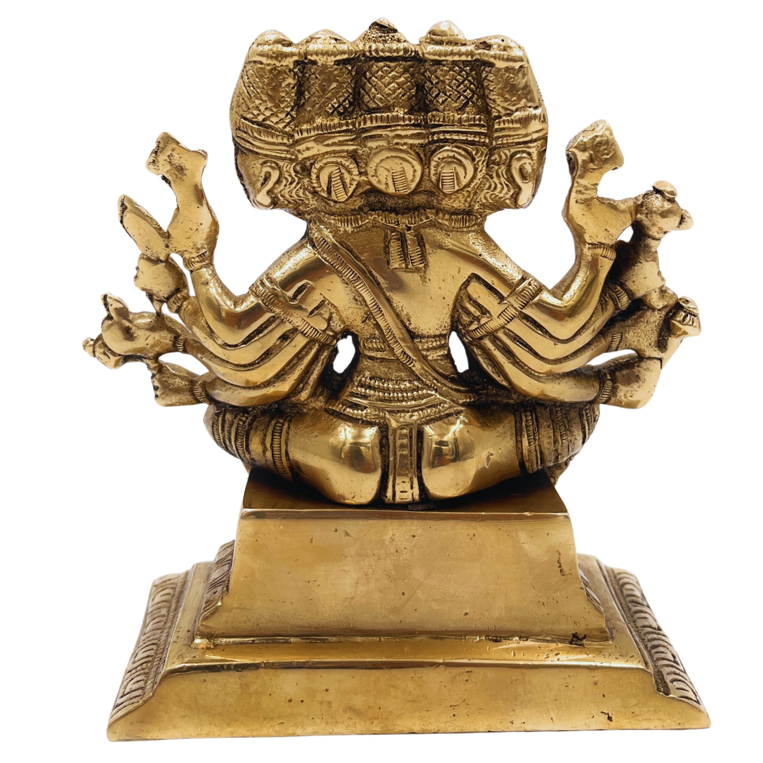 Brass Gayatri Devi Idol | Panchamukhi Vedamata Gayatri Mata Murti | Handcrafted Pital Savitri Devi Statue for Pooja & Home Decor,Gold, 6 Inch, 1 Piece