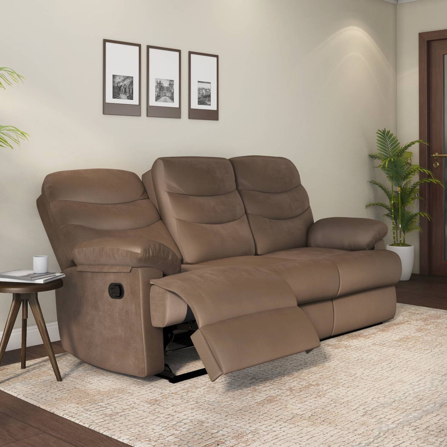 Nilkamal Skelton 3 Seater Manual Recliner (Velvet Brown)