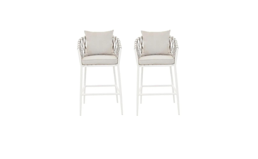 Dupont Outdoor Patio Bar Chair 2 Chairs For Balcony (White) Braided & Rope