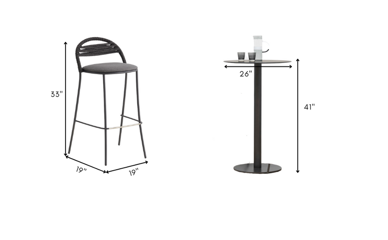 Marie Outdoor Patio Bar Set 2 Chairs and 1 Table Set (Dark Grey)  Braided & Rope