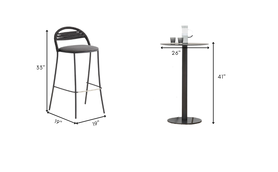 Marie Outdoor Patio Bar Set 2 Chairs and 1 Table Set (Dark Grey)  Braided & Rope