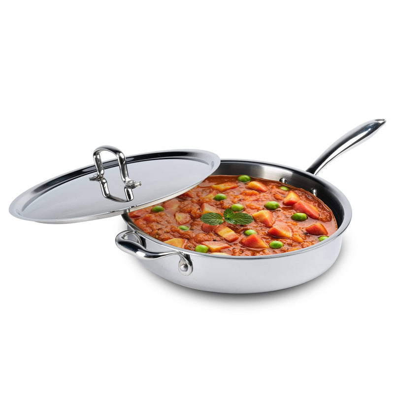 AGARO Regency Triply Saute Pan 2.5L with Lid, 26 cm, Rivetted & Stay Cool Handle, Fast Heat Absorb & Retain, Food Safe, 