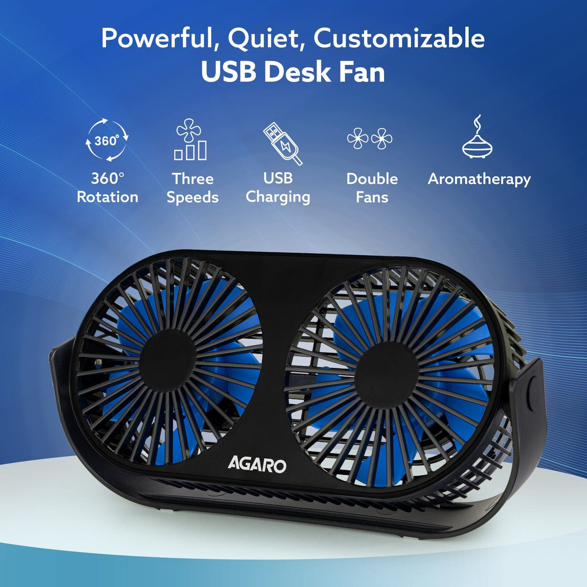 AGARO Signify USB Desk Twin Fan, Portable Dual Table Cooling Fan with 5 Blades & 3 Speed Option, USB Powered, Dual Mode,