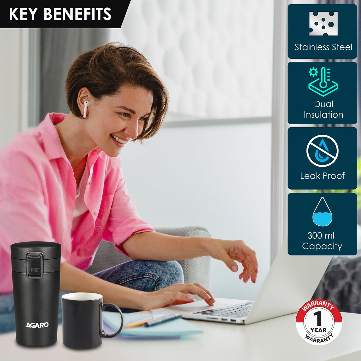 Elite Stainless Steel 300ML Travel Mug , Dual | The Best Travel Mugs to Keep Drinks Hot or Cold-2