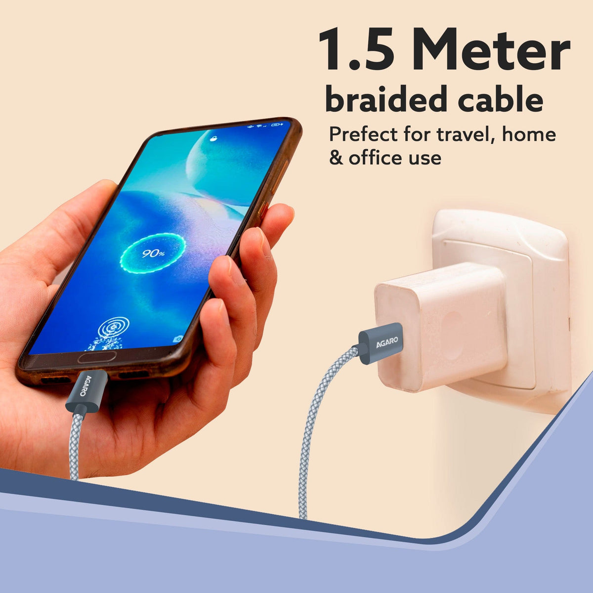 AGARO Type C to Type C Cable, 60W, 4A, Supports PD, Nylon Braided Fast Charging Cable Compatible With Type C Devices Inc