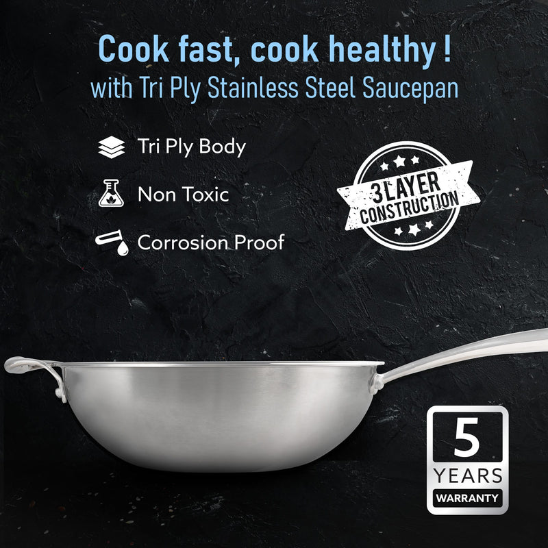 AGARO Stainless Steel Regency Triply Wok 26CM, 3.0L-2
