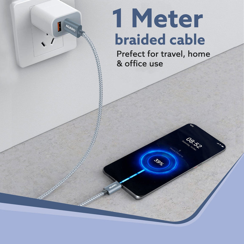 AGARO Type C to Type C Cable, 100W, 5A, Supports PD, Nylon Braided Fast Charging Cable, Compatible With Type C Devices I