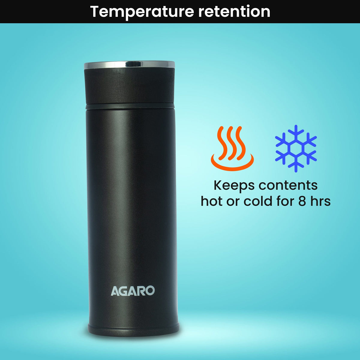 AGARO எலைட் ஸ்டெயின்லெஸ் ஸ்டீல் வெற்றிட பிளாஸ்க் 480 ML, இரட்டை சுவர் கொண்ட வெற்றிட காப்பிடப்பட்ட, செம்பு காப்பிடப்பட்ட, 304 தர உள் மற்றும் வெளிப்புற துருப்பிடிக்காத எஃகு வடிவமைக்கப்பட்டது, கசிவு தடுப்பு, 8 மணி நேரம் வரை வெப்பம் மற்றும் குளிர், (நீலம்). -3