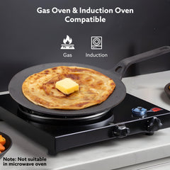 AGARO Royal Pre Seasoned Cast Iron Tawa, 26 CM Diameter, No Chemical Coating, Long Rigid Handle, Fast Heating, Heavy Wei
