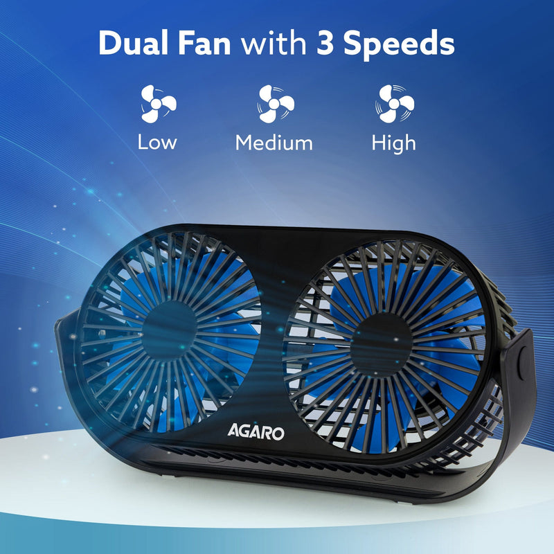 AGARO Signify USB Desk Twin Fan, Portable Dual Table Cooling Fan with 5 Blades & 3 Speed Option, USB Powered, Dual Mode,