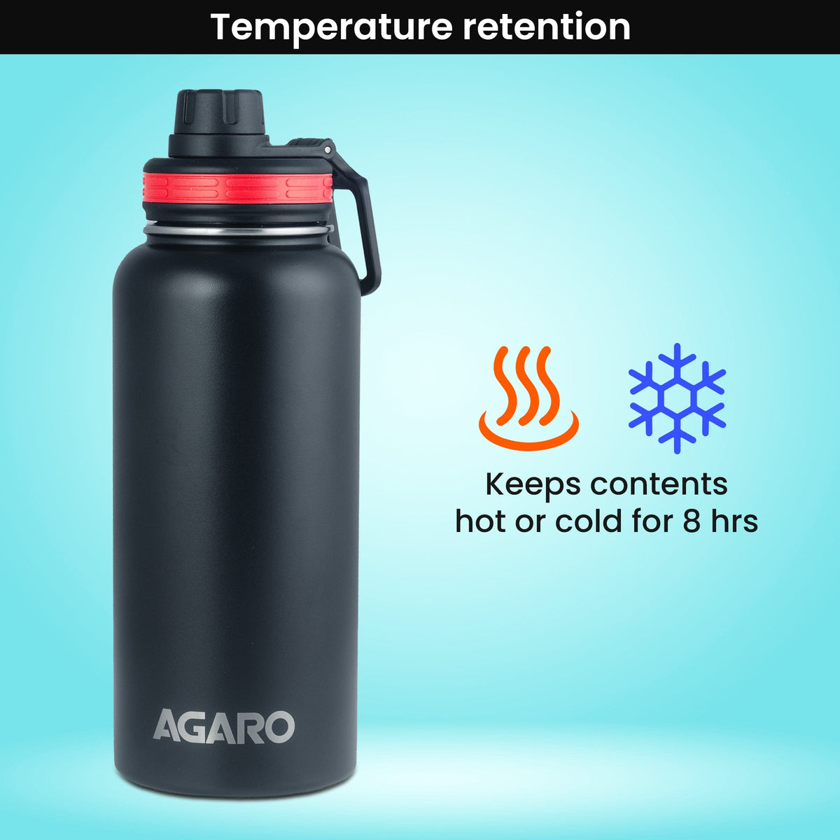 AGARO Imperial Stainless Steel Vacuum Flask 1 Litre, Double Walled Vacuum Insulated, Copper Insulated, Flip Top Lid, Sipping Lid, Leak Proof, Tritan Infuser, Hot and Cold up to 8 hrs (Black).-3