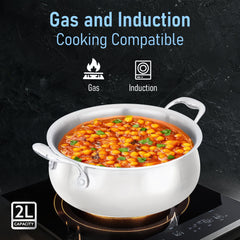 AGARO Regency Triply Stainless Steel Saucepot 2 Liter with Glass Lid, 2.5 mm Thick Body, Induction & Gas Compatible, Riv