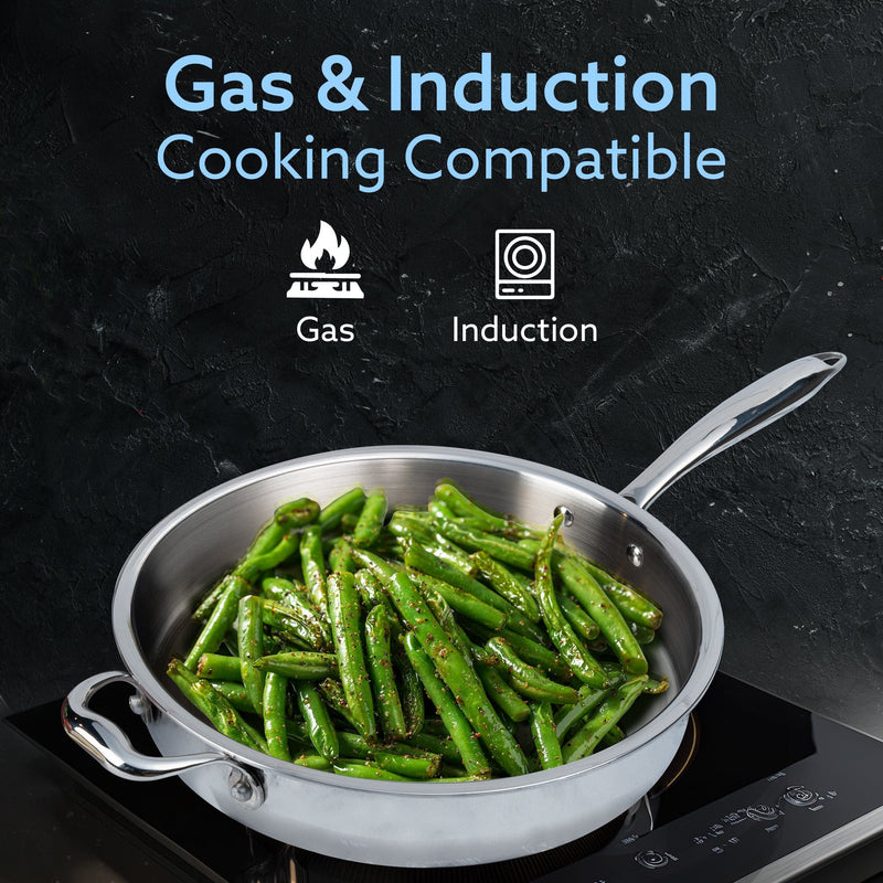 AGARO Regency Triply Saute Pan 2.5L with Lid, 26 cm, Rivetted & Stay Cool Handle, Fast Heat Absorb & Retain, Food Safe, 