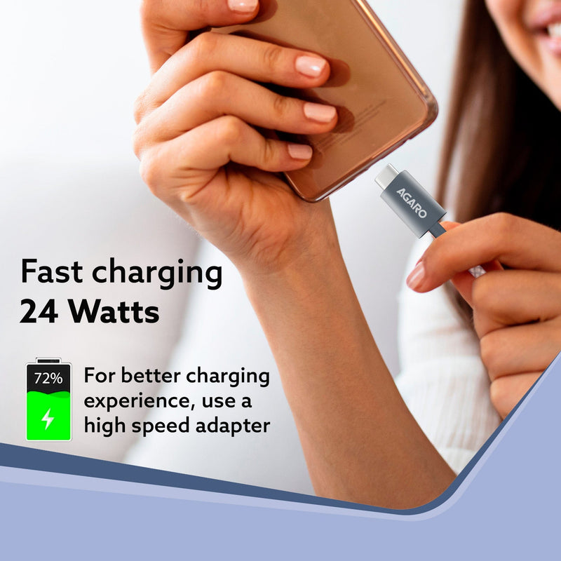 AGARO USB-A to Type C Cable, Unbreakable Braided Cable, 3A Fast Charging, Compatible with All Type C Devices Including S