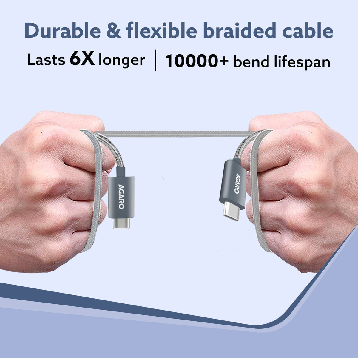 AGARO Type C to Type C Cable, 100W, 5A, Supports PD, Nylon Braided Fast Charging Cable, Compatible With Type C Devices I