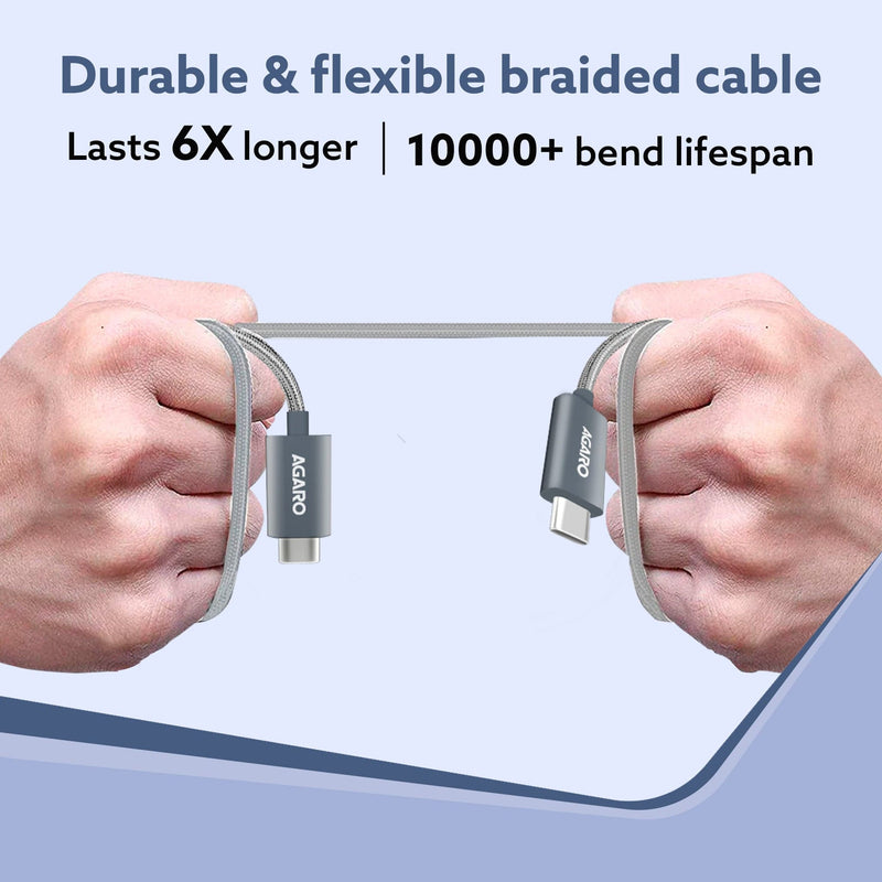 AGARO Type C to Type C Cable, 100W, 5A, Supports PD, Nylon Braided Fast Charging Cable, Compatible With Type C Devices I