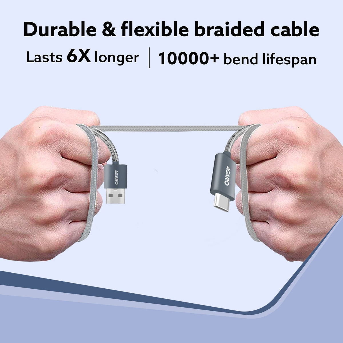 AGARO USB-A to Type C Cable, Unbreakable Braided Cable, 3A Fast Charging, Compatible with All Type C Devices Including S