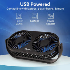 AGARO Signify USB Desk Twin Fan, Portable Dual Table Cooling Fan with 5 Blades & 3 Speed Option, USB Powered, Dual Mode,