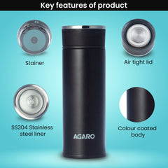 AGARO Elite Stainless Steel Vacuum Flask 480 ML, Double Walled Vacuum Insulated, Copper Insulated, 304 Grade Inner and Outer Stainless Steel Crafted, Leak Proof, Hot and Cold up to 8 hrs, (Black).-5