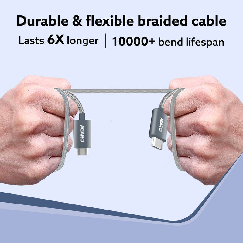 AGARO Type C to Type C Cable, 60W, 4A, Supports PD, Nylon Braided Fast Charging Cable Compatible With Type C Devices Inc
