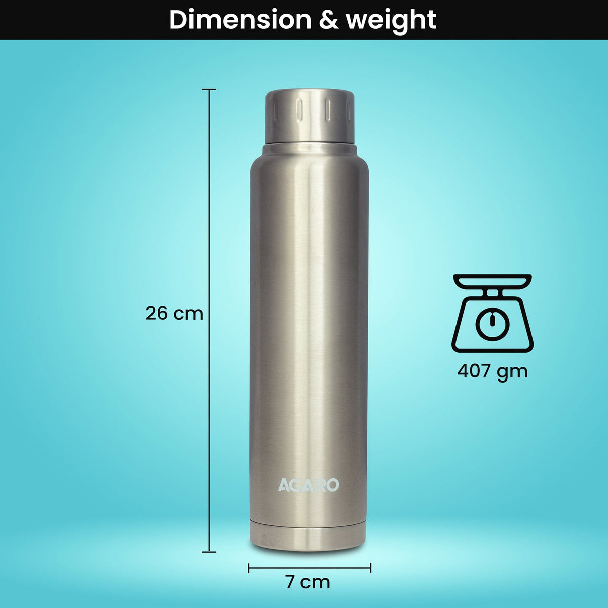 AGARO ரீகல் ஸ்டெயின்லெஸ் ஸ்டீல் வெற்றிட பிளாஸ்க் 750 ML, இரட்டை சுவர் கொண்ட வெற்றிட காப்பிடப்பட்ட, செம்பு காப்பிடப்பட்ட, 304 தர உள் மற்றும் வெளிப்புற துருப்பிடிக்காத எஃகு வடிவமைக்கப்பட்ட, கசிவு தடுப்பு, 8 மணி நேரம் வரை வெப்பம் மற்றும் குளிர், (வெள்ளி). -6