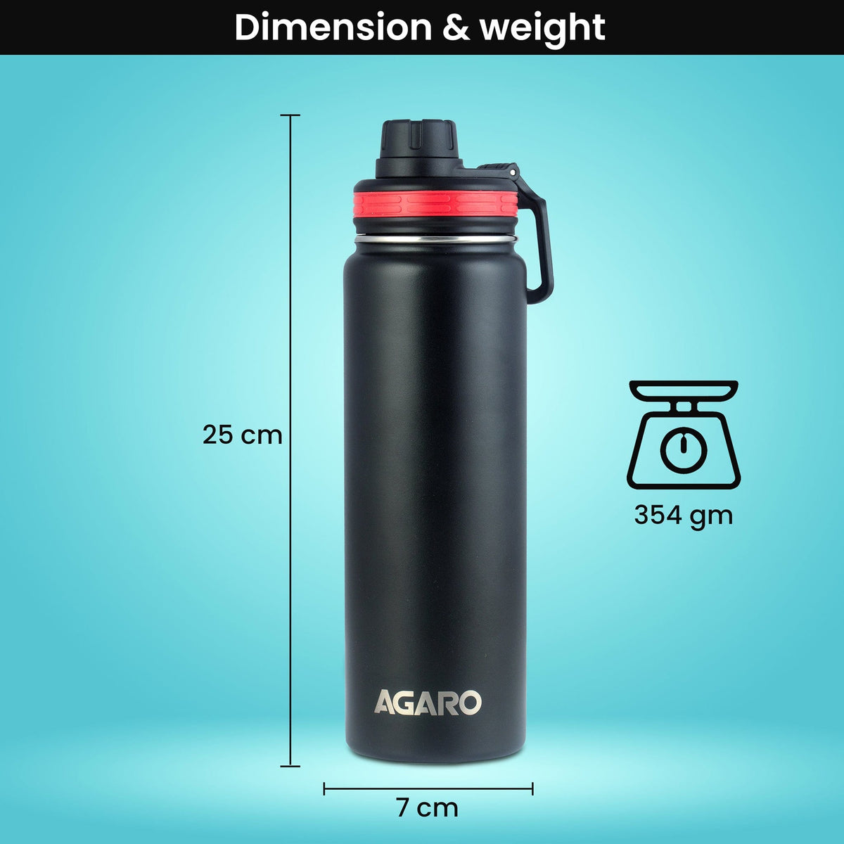 AGARO இம்பீரியல் ஸ்டெயின்லெஸ் ஸ்டீல் வெற்றிட பிளாஸ்க் 720 ML, இரட்டை சுவர் கொண்ட வெற்றிட காப்பிடப்பட்ட, செப்பு காப்பிடப்பட்ட, ஃபிளிப் டாப் மூடி, சிப்பிங் மூடி, கசிவு மற்றும் துருப்பிடிக்காத, 8 மணி நேரம் வரை சூடாகவும் குளிராகவும் இருக்கும், (கருப்பு). -6