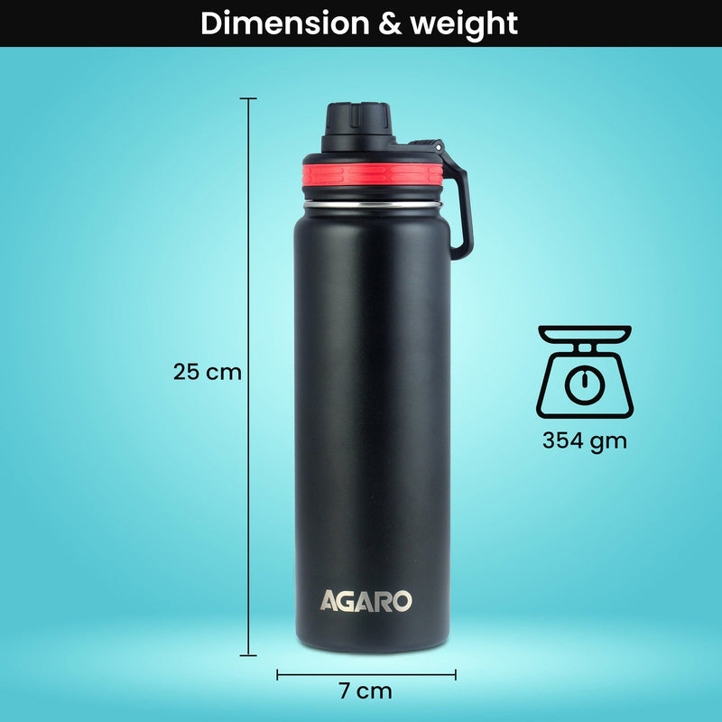 AGARO இம்பீரியல் ஸ்டெயின்லெஸ் ஸ்டீல் வெற்றிட பிளாஸ்க் 720 ML, இரட்டை சுவர் கொண்ட வெற்றிட காப்பிடப்பட்ட, செப்பு காப்பிடப்பட்ட, ஃபிளிப் டாப் மூடி, சிப்பிங் மூடி, கசிவு மற்றும் துருப்பிடிக்காத, 8 மணி நேரம் வரை சூடாகவும் குளிராகவும் இருக்கும், (கருப்பு). -6