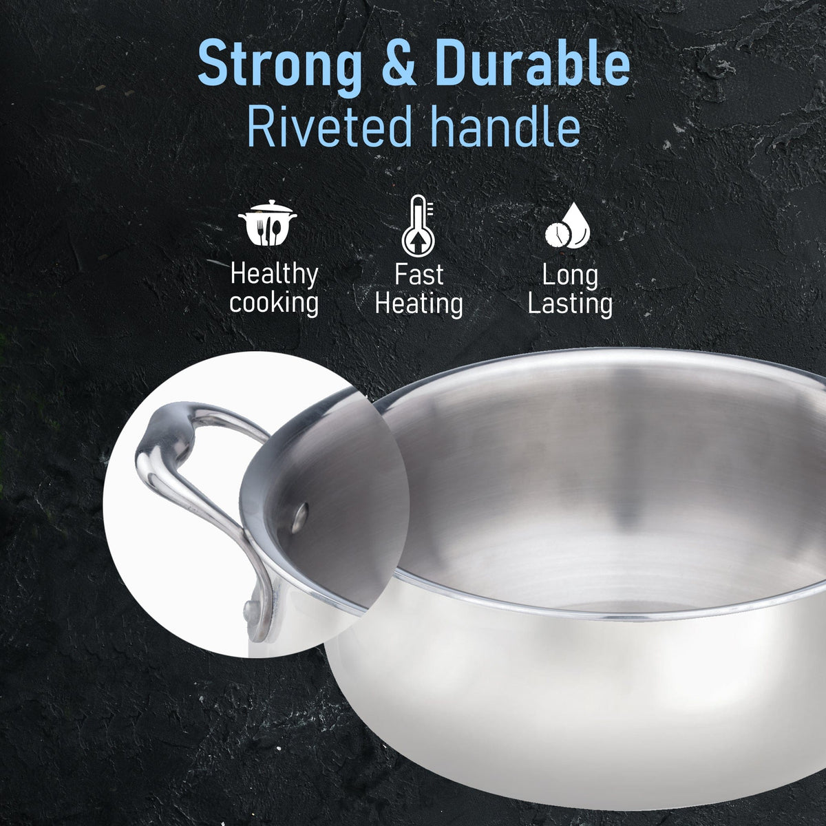 AGARO Regency Triply Stainless Steel Saucepot 2 Liter with Glass Lid, 2.5 mm Thick Body, Induction & Gas Compatible, Riv