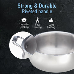 AGARO Regency Triply Stainless Steel Saucepot 2 Liter with Glass Lid, 2.5 mm Thick Body, Induction & Gas Compatible, Riv