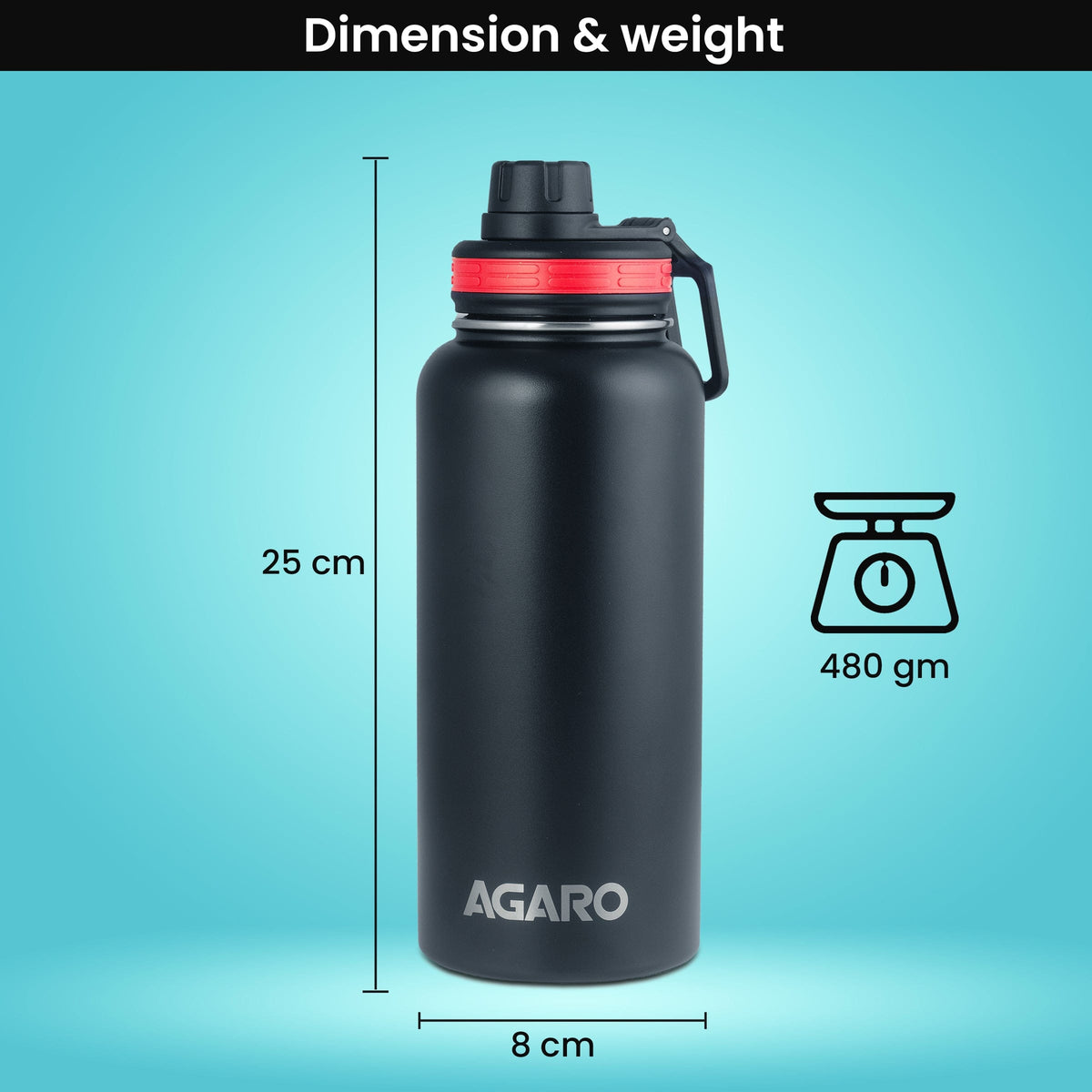 AGARO Imperial Stainless Steel Vacuum Flask 1 Litre, Double Walled Vacuum Insulated, Copper Insulated, Flip Top Lid, Sipping Lid, Leak Proof, Tritan Infuser, Hot and Cold up to 8 hrs (Black).-6