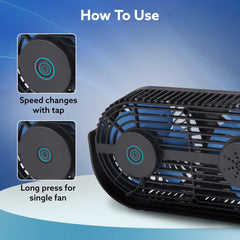 AGARO Signify USB Desk Twin Fan, Portable Dual Table Cooling Fan with 5 Blades & 3 Speed Option, USB Powered, Dual Mode,