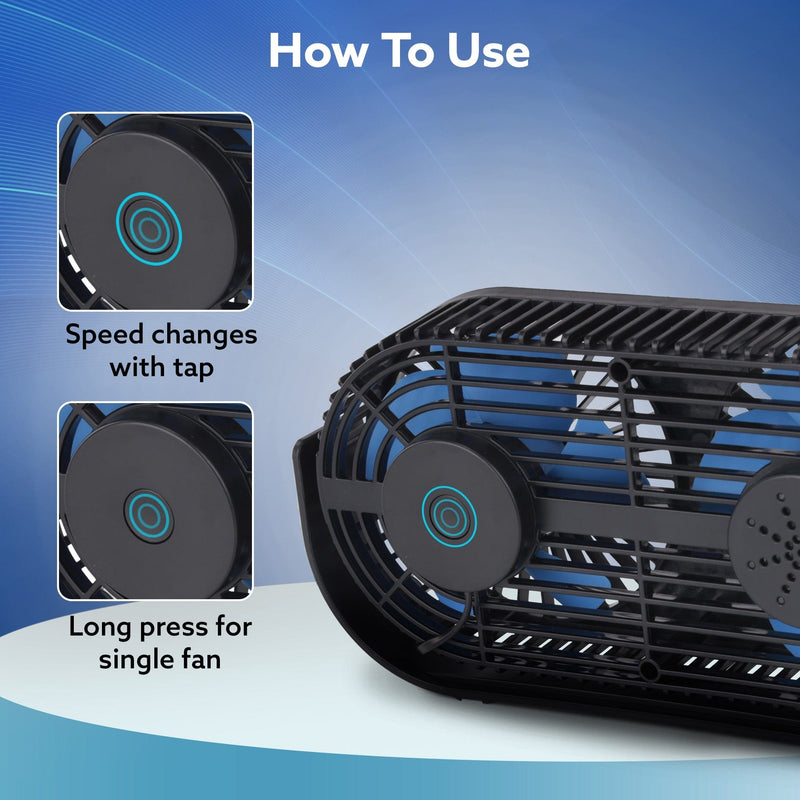AGARO Signify USB Desk Twin Fan, Portable Dual Table Cooling Fan with 5 Blades & 3 Speed Option, USB Powered, Dual Mode,