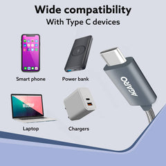 AGARO Type C to Type C Cable, 60W, 4A, Supports PD, Nylon Braided Fast Charging Cable Compatible With Type C Devices Inc