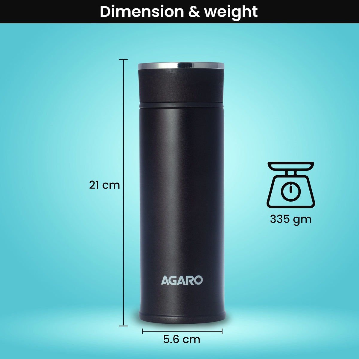 AGARO Elite Stainless Steel Vacuum Flask 480 ML, Double Walled Vacuum Insulated, Copper Insulated, 304 Grade Inner and Outer Stainless Steel Crafted, Leak Proof, Hot and Cold up to 8 hrs, (Black).-6