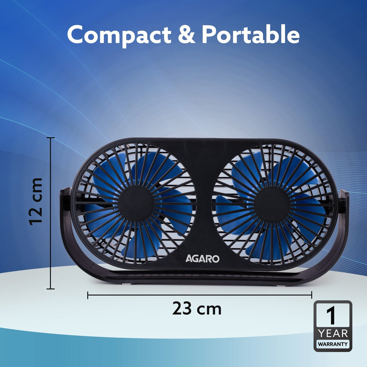 AGARO Signify USB Desk Twin Fan, Portable Dual Table Cooling Fan with 5 Blades & 3 Speed Option, USB Powered, Dual Mode,