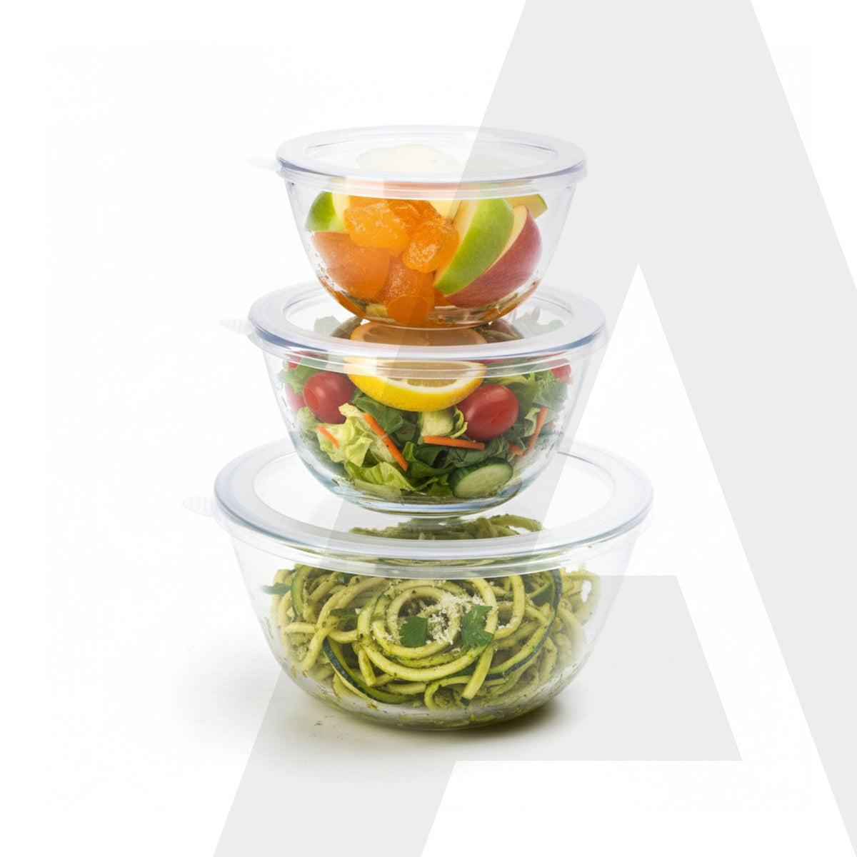 AGARO Elite Glass Bowl With Lid, 3 pcs Set - 500, 800,1600 ml