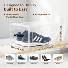 AGARO Stackable Shoe Storage Box Organizer | Heavy Duty, Transparent, Plastic Sneaker Crates Container with Magnetic Doo