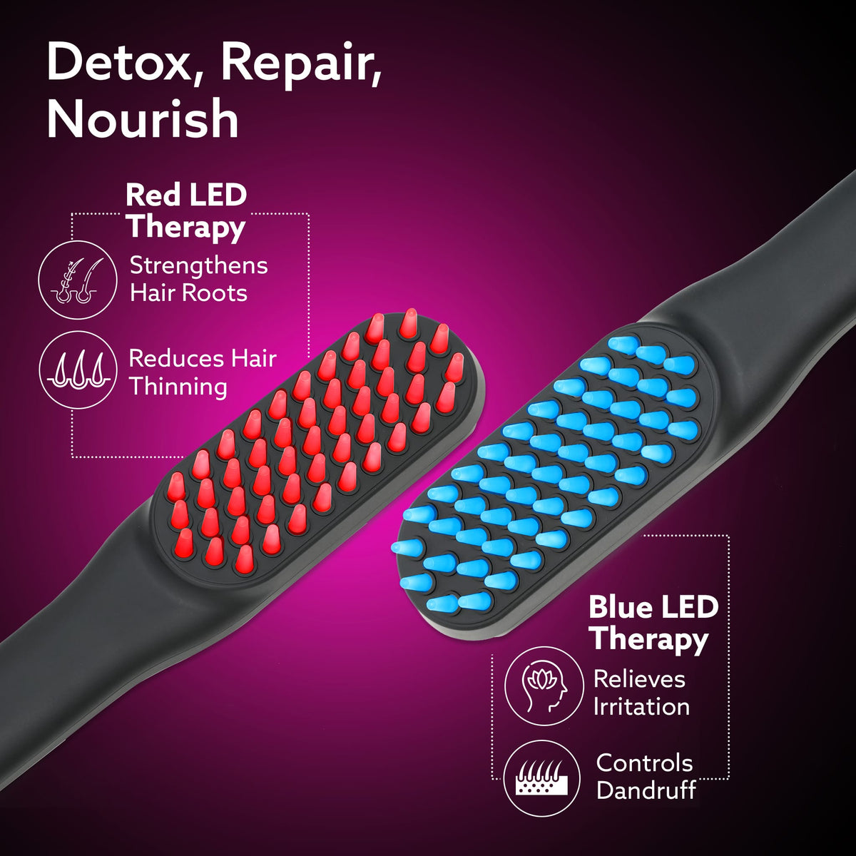 AGARO Rechargeable LED Hair Therapy Comb – Red & Blue Light with Vibration Massage | Boosts Growth, Reduces Hair Fall & 
