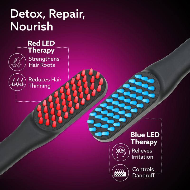 AGARO Rechargeable LED Hair Therapy Comb – Red & Blue Light with Vibration Massage | Boosts Growth, Reduces Hair Fall & 