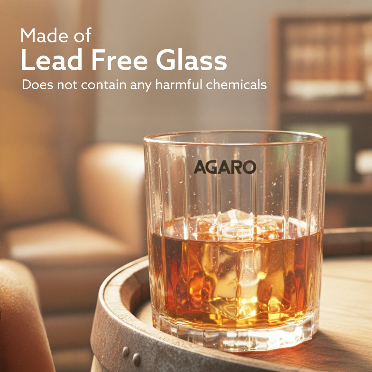 AGARO Elegant Whiskey Glass, Set of 6, 325ML, Vertical Stripe Cut Design, Crystal Clear Tumbler Set, Home, Bar Drinking 