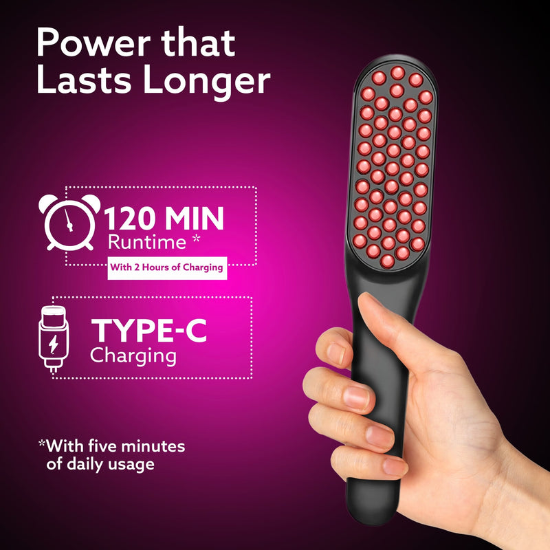 AGARO Rechargeable LED Hair Therapy Comb – Red & Blue Light with Vibration Massage | Boosts Growth, Reduces Hair Fall & 