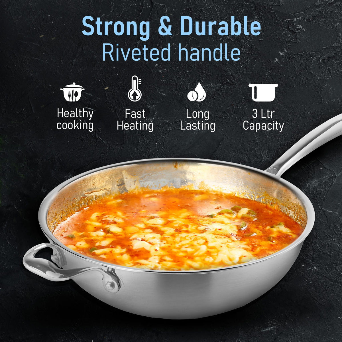 AGARO Stainless Steel Regency Triply Wok 26CM, 3.0L-6