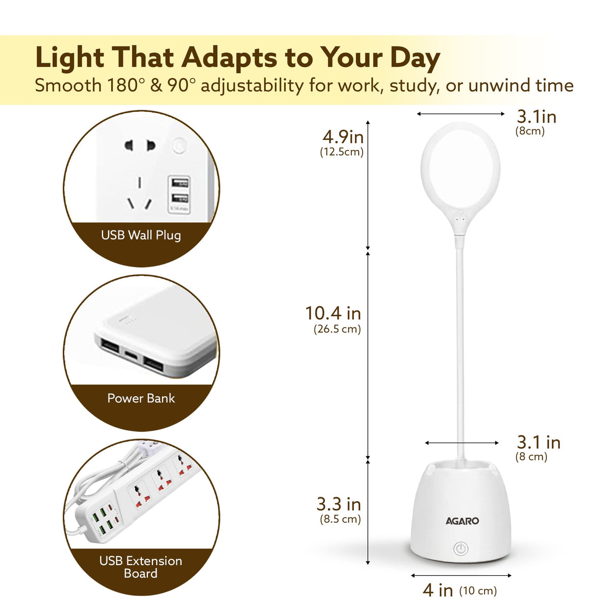 AGARO Regency 5W LED Desk Lamp Rechargeable with Touch Control-6