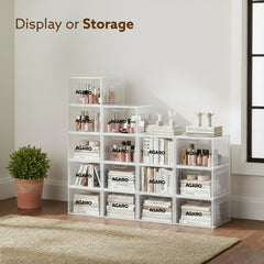 AGARO Stackable Shoe Storage Box Organizer | Heavy Duty, Transparent, Plastic Sneaker Crates Container with Magnetic Doo