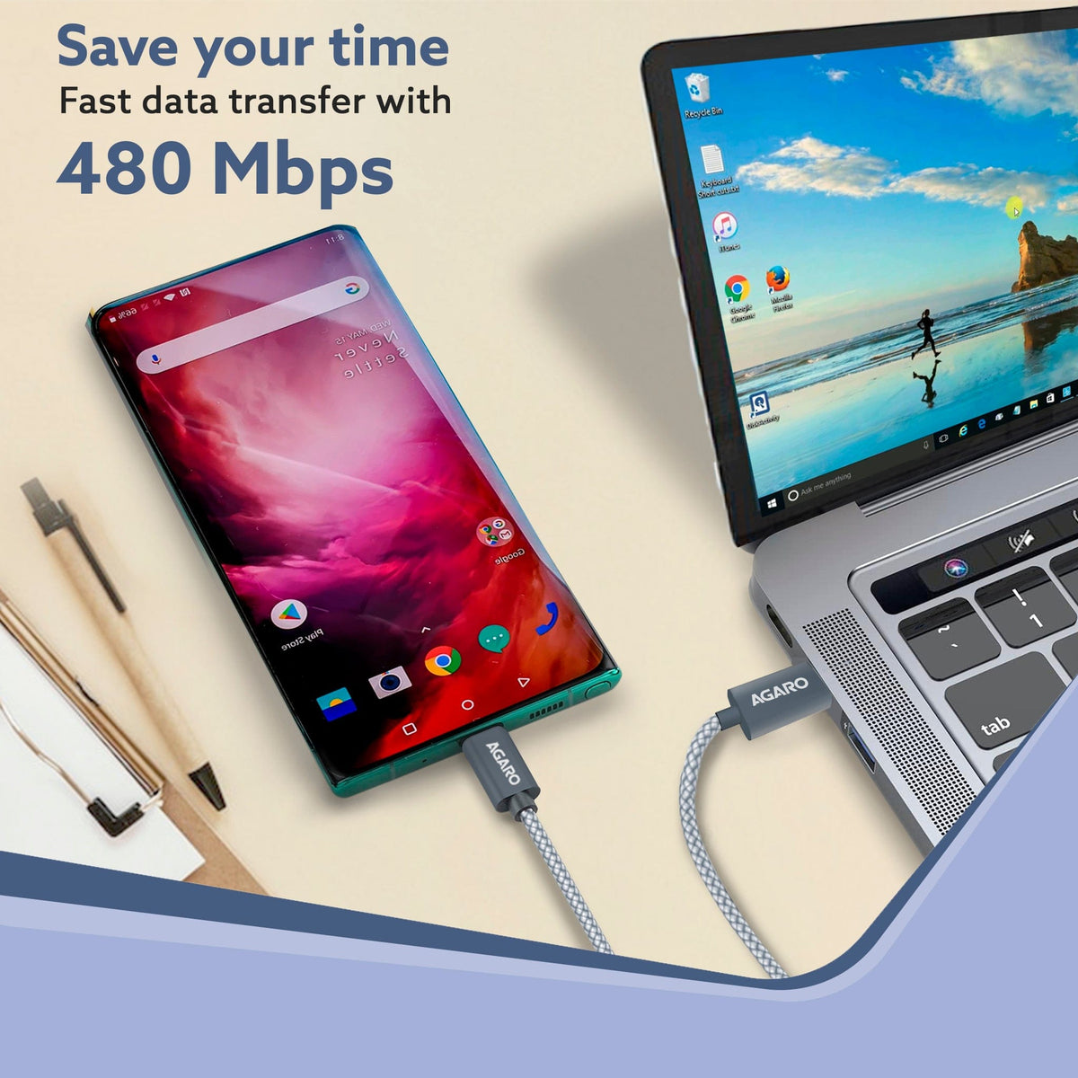 AGARO Type C to Type C Fast Charging Cable compatible with Android devices, iPhone15, Power Bank, 5A, 100W, Supports PD,