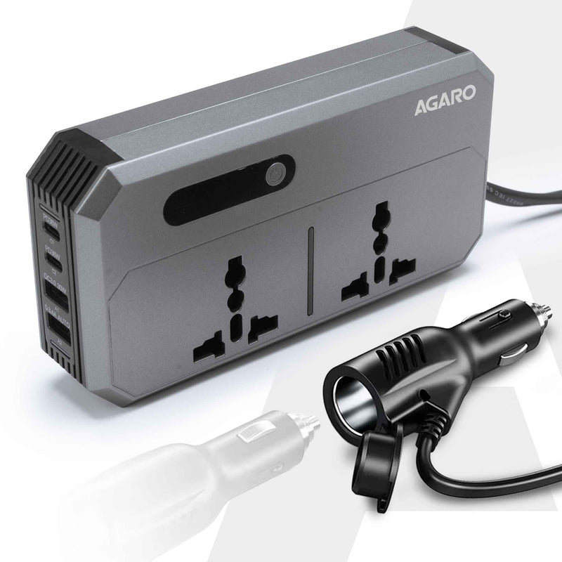 AGARO Elite 200W Car Power Inverter, 7-in-1 Converter with PD36W Type-C, QC3.0 30W USB-A, 2 AC Outlets, Car Outlet, Master Switch & LCD Display for Laptops & Phones-1
