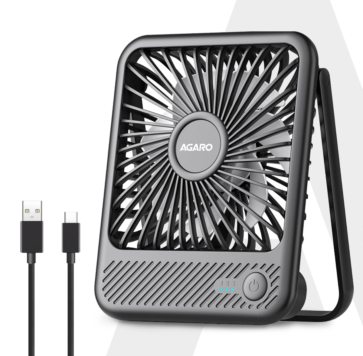 AGARO Primo Rechargeable Portable Desk Fan, Mini Fan with USB Type-C, 3 Speeds, Foldable Adjustable Stand, Long-Lasting Battery, Quiet Personal Cooling for Home, Office & Travel